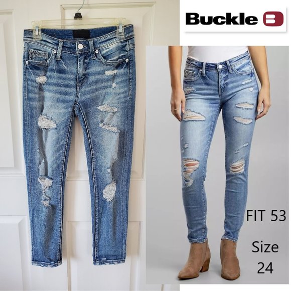 Buckle Denim - BKE BUCKLE BLACK FIT 53 Mid Rise Distressed Ankle Skinny Crop Stretch Jeans 24